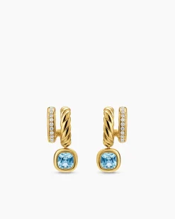 DY Mercer® Color Two Row Drop Earrings 18K Yellow Gold with Sky Blue Topaz and Diamonds, 19.5mm