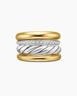 DY Mercer® Four Row Ring Sterling Silver with 18K Yellow Gold and Diamonds, 13.8mm