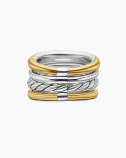 DY Mercer® Four Row Ring Sterling Silver with 18K Yellow Gold and Diamonds, 13.8mm