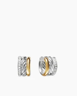 DY Mercer® Huggie Hoop Earrings Sterling Silver with 18K Yellow Gold and Diamonds, 14mm