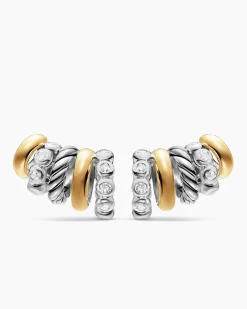 DY Mercer® Multi Hoop Climber Earrings Sterling Silver with 18K Yellow Gold and Diamonds, 20.6mm