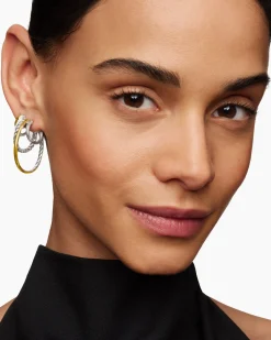 DY Mercer® Multi Hoop Earrings Sterling Silver with 18K Yellow Gold and Diamonds, 37.5mm