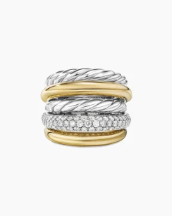 DY Mercer® Multi Row Ring Sterling Silver with 18K Yellow Gold and Diamonds, 21mm