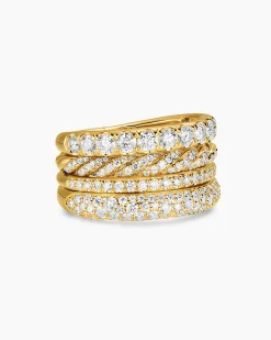 DY Mercer® Pavé Multi Row Ring 18K Yellow Gold with Diamonds, 12.6mm