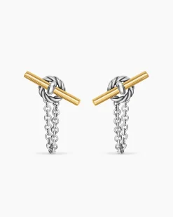 DY Mercer® Petite Toggle Chain Stud Earrings Sterling Silver with 18K Yellow Gold, 38.2mm