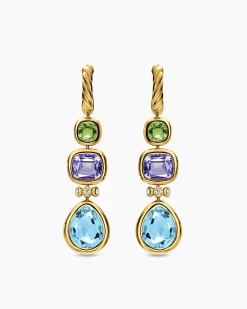 DY Mercer® Statement Stone Drop Earrings 18K Yellow Gold with Sky Blue Topaz, Iolite, Green Tourmalines and Diamonds, 52mm