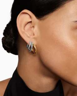 DY Mercer® Three Row Hoop Earrings Sterling Silver with 18K Yellow Gold and Diamonds, 21mm