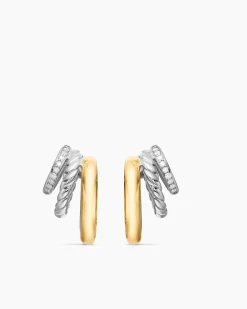 DY Mercer® Three Row Hoop Earrings Sterling Silver with 18K Yellow Gold and Diamonds, 21mm