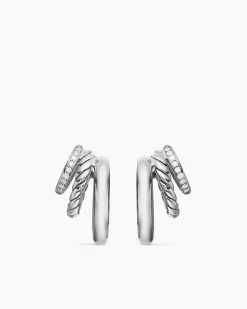 DY Mercer® Three Row Hoop Earrings Sterling Silver with Diamonds, 21mm