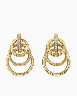 DY Mercer® Triple Ring Drop Earrings 18K Yellow Gold with Diamonds, 35.6mm