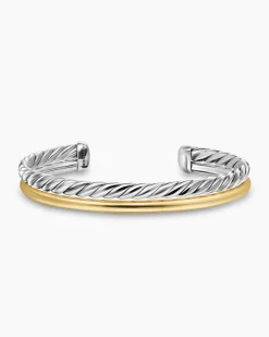 DY Mercer® Two Row Cuff Bracelet Sterling Silver with 18K Yellow Gold, 8mm