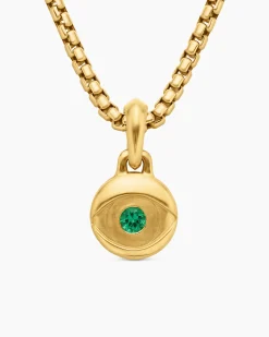 Evil Eye Amulet 18K Yellow Gold with Emerald, 14.5mm