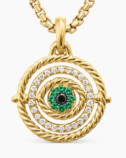 Evil Eye Mobile Amulet 18K Yellow Gold with Pavé Emeralds and Diamonds, 20.5mm