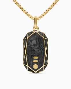 Faceted Amulet 18K Yellow Gold with Forged Carbon, 36.3mm