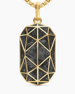 Faceted Amulet 18K Yellow Gold with Forged Carbon, 36.3mm