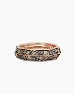 Faceted Band Ring 18K Rose Gold with Cognac Diamonds, 6.2mm