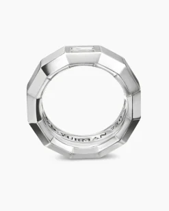Faceted Band Ring 18K White Gold with Center Diamond, 8mm