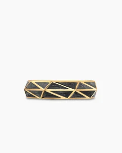 Faceted Band Ring 18K Yellow Gold with Forged Carbon, 6.2mm