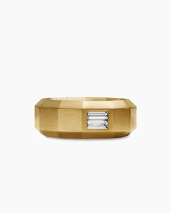 Faceted Band Ring 18K Yellow Gold with Center Diamond, 8mm