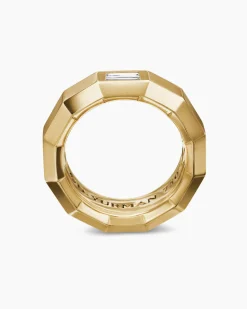 Faceted Band Ring 18K Yellow Gold with Center Diamond, 8mm