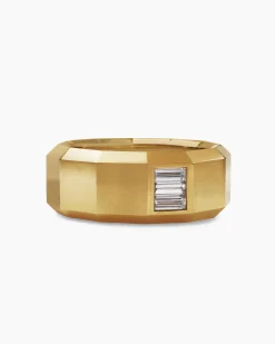 Faceted Band Ring 18K Yellow Gold with Center Diamond, 10mm