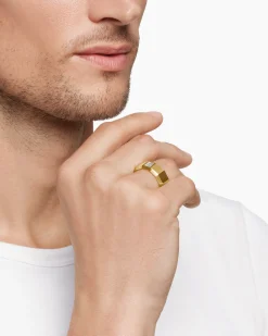 Faceted Band Ring 18K Yellow Gold with Center Diamond, 10mm