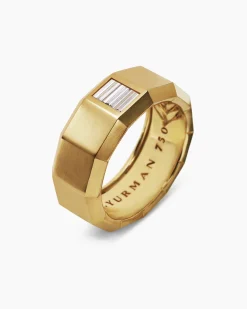 Faceted Band Ring 18K Yellow Gold with Center Diamond, 10mm