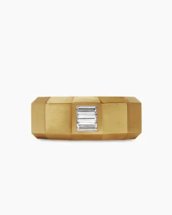 Faceted Band Ring 18K Yellow Gold with Center Diamond, 10mm