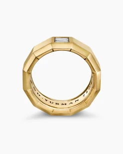 Faceted Band Ring 18K Yellow Gold with Center Diamond, 10mm