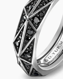 Faceted Band Ring Sterling Silver with Black Diamonds, 6.2mm