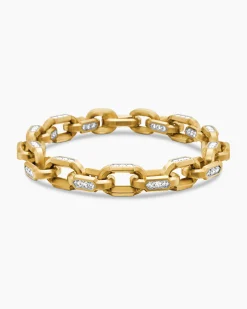 Faceted Chain Bracelet 18K Yellow Gold with Diamonds, 9.5mm