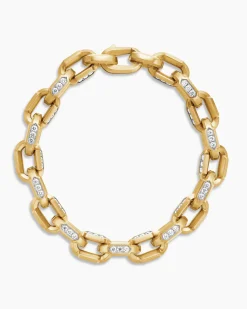 Faceted Chain Bracelet 18K Yellow Gold with Diamonds, 9.5mm