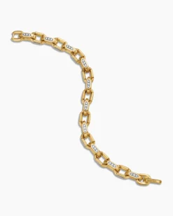 Faceted Chain Bracelet 18K Yellow Gold with Diamonds, 9.5mm