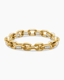 Faceted Chain Bracelet 18K Yellow Gold with Diamonds, 9.5mm