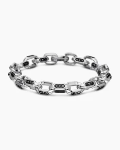 Faceted Chain Bracelet Sterling Silver with Black Diamonds, 9.5mm