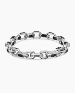 Faceted Chain Bracelet Sterling Silver with Black Diamonds, 9.5mm