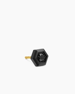 Faceted Hex Stud Earring Black Titanium with Black Diamond, 8mm