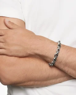 Faceted Link Bracelet Sterling Silver with Black Diamonds, 11.6mm