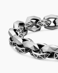 Faceted Link Bracelet Sterling Silver with Black Diamonds, 11.6mm