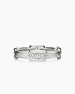 Faceted Station Band Ring Sterling Silver with Diamonds, 6mm