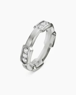 Faceted Station Band Ring Sterling Silver with Diamonds, 6mm