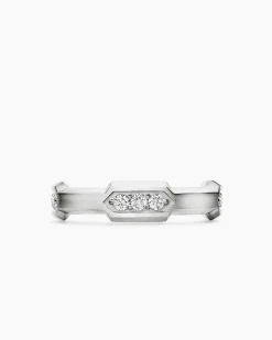 Faceted Station Band Ring Sterling Silver with Diamonds, 6mm