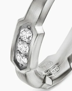 Faceted Station Band Ring Sterling Silver with Diamonds, 6mm