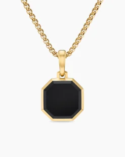 Faceted Stone Amulet 18K Yellow Gold with Black Onyx, 16mm