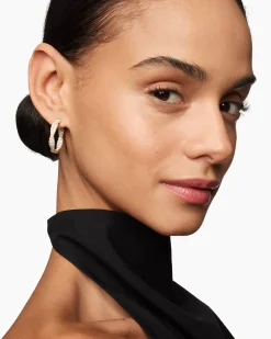 Floating Diamonds Hoop Earrings Yellow Gold