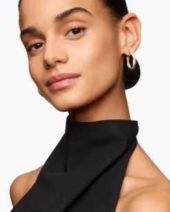 Floating Diamonds Hoop Earrings Yellow Gold