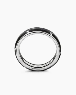 Forged Carbon Band Ring 18K White Gold, 6mm