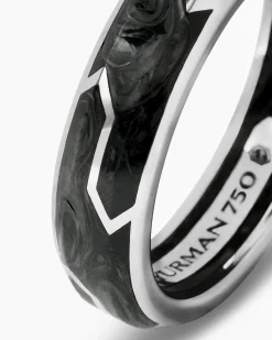 Forged Carbon Band Ring 18K White Gold, 6mm