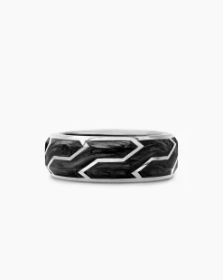 Forged Carbon Band Ring 18K White Gold, 8.5mm
