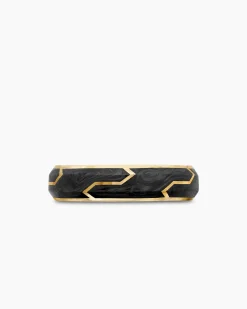 Forged Carbon Band Ring 18K Yellow Gold, 6mm